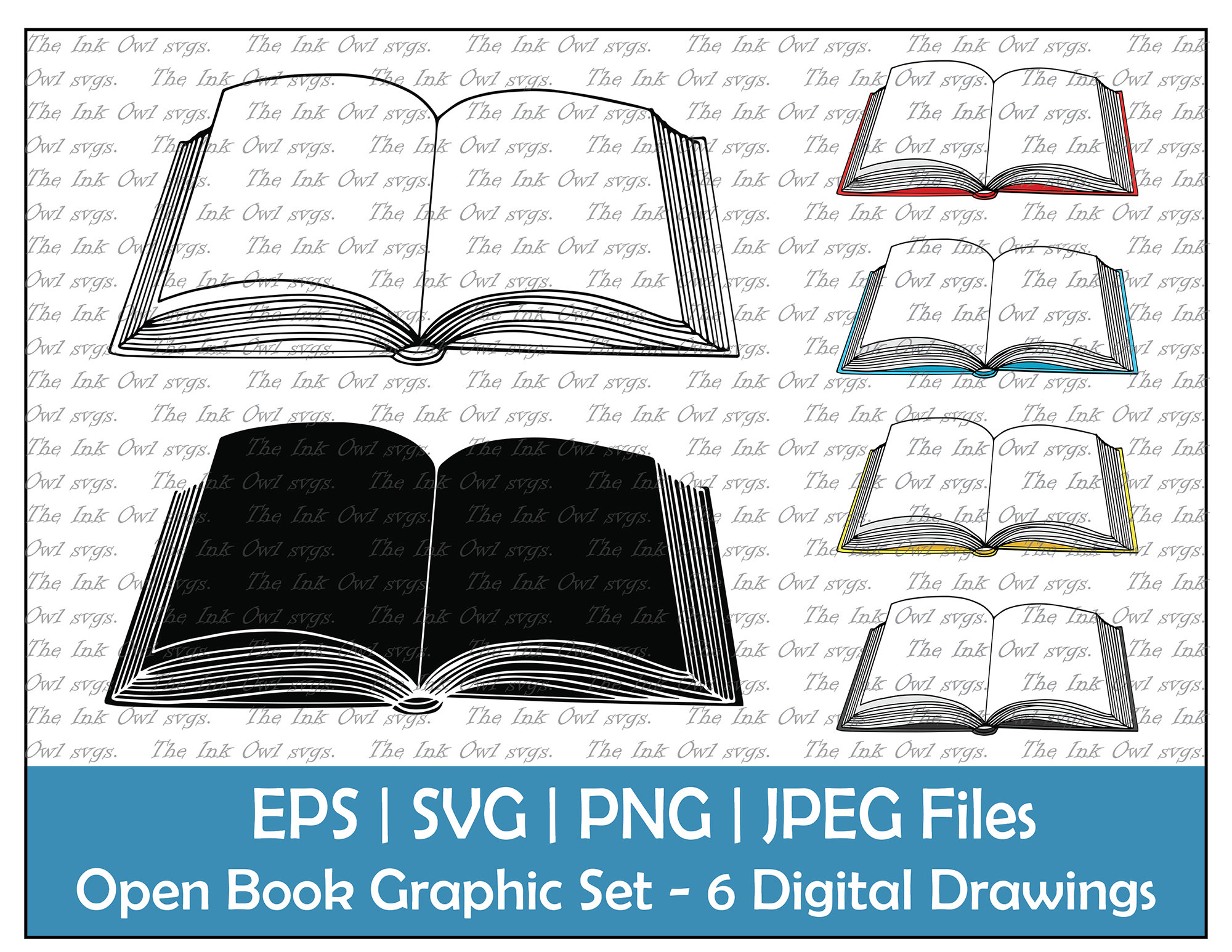 Open Book Outline Clipart Drawing Illustration / (Instant Download) 