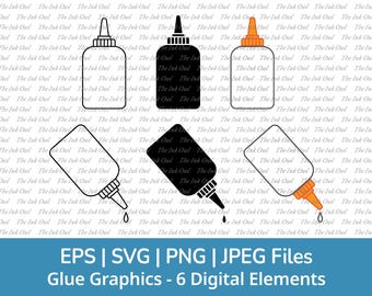 Glue Bottle Svg Vector Clipart Set / Outline, Stamp Silhouette & Color Drawing Graphic / Png, Jpg, Svg, Eps
