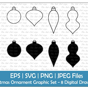 Simple Ornaments Vector Clipart Set / Outline & Stamp Graphics / Christmas Decoration / PNG, JPG, SVG, Eps