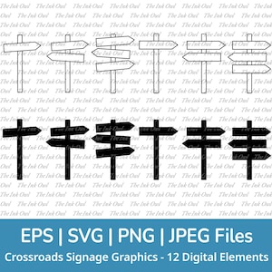 Clipart vectoriels de signalisation de croisement / contours et timbres silhouette dessin illustrations / Svg, Jpg, Png, Eps / panneau de signalisation