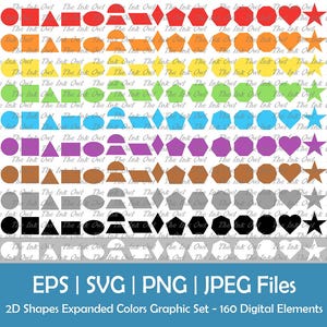 Clipart vectoriel coloré de formes géométriques 2D / graphiques de forme mathématiques éducatifs / arc-en-ciel / cercle, carré, triangle / Png, Svg, Jpg, Eps