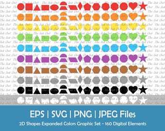Imágenes prediseñadas vectoriales de formas geométricas 2D coloridas / Gráficos de formas matemáticas educativas / Arcoíris / Círculo, cuadrado, triángulo / Png, Svg, Jpg, Eps