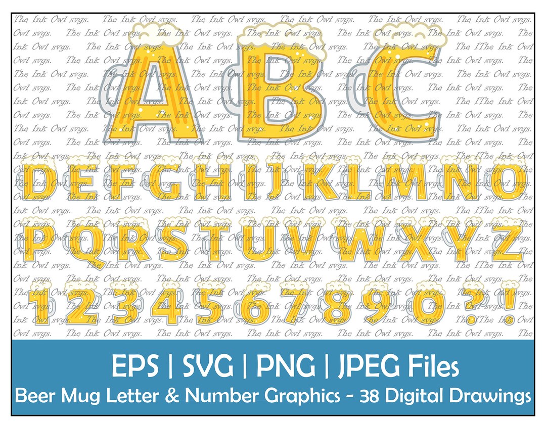 Beer Stein Mug Letter Alphabet and Numbers Vector Clipart Set / Light ...