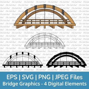 Suspension Cable Bridge Svg Clipart Set / Outline, Stamp Silhouette & Color Illustration Graphics / Road and Transport / Png, Svg, Jpg, Eps