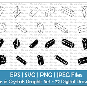 May include: A set of 22 digital drawings of black and white geometric gems and crystals. The images are in a graphic style and are perfect for use in digital projects.
