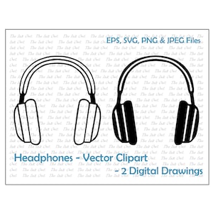 Headphones Graphic Vector Clipart / Outline & Stamp Drawing Illustrations / PNG, JPG, SVG, Eps