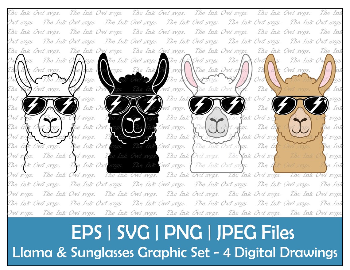 Llama With Sunglasses Vector Clipart Set / Outline &amp; Stamp - Etsy