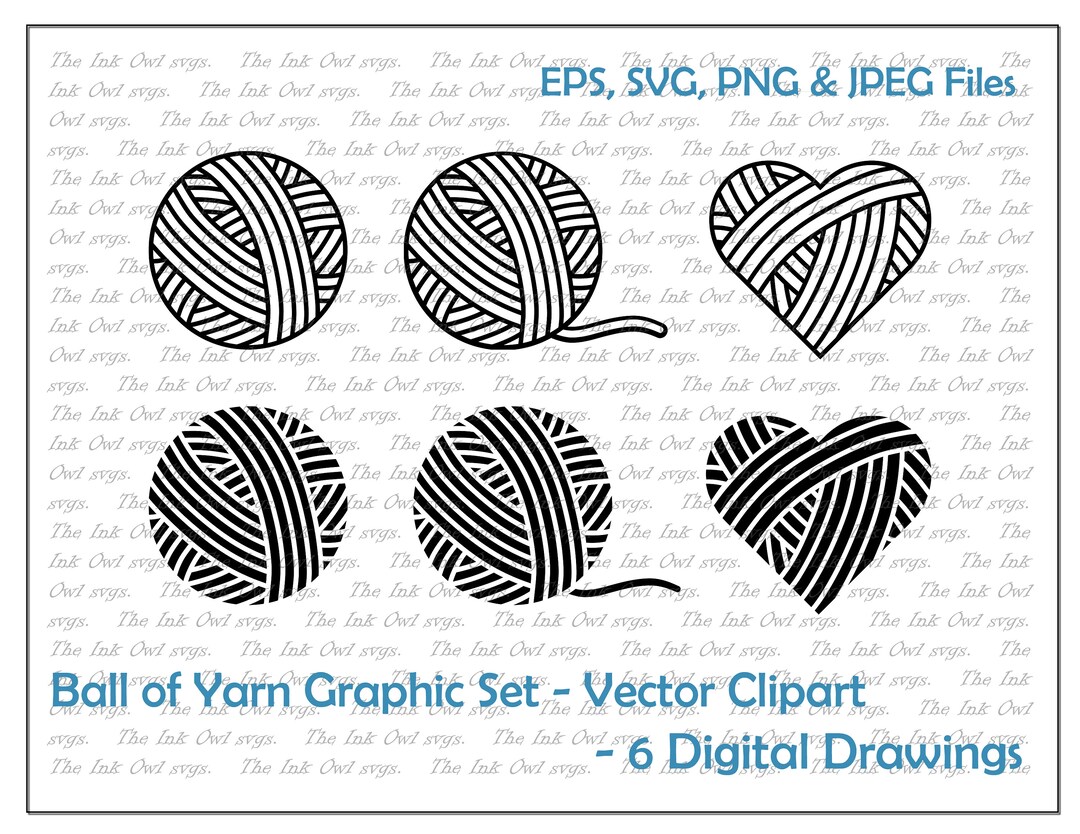 Yarn Ball Vector Clipart Set / Outline & Stamp Drawing Illustrations