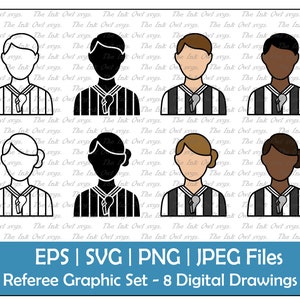 Referee Icon Vector Clipart Set / Dessin de contour et de tampon Graphique / Sports / PNG, JPG, SVG, Eps