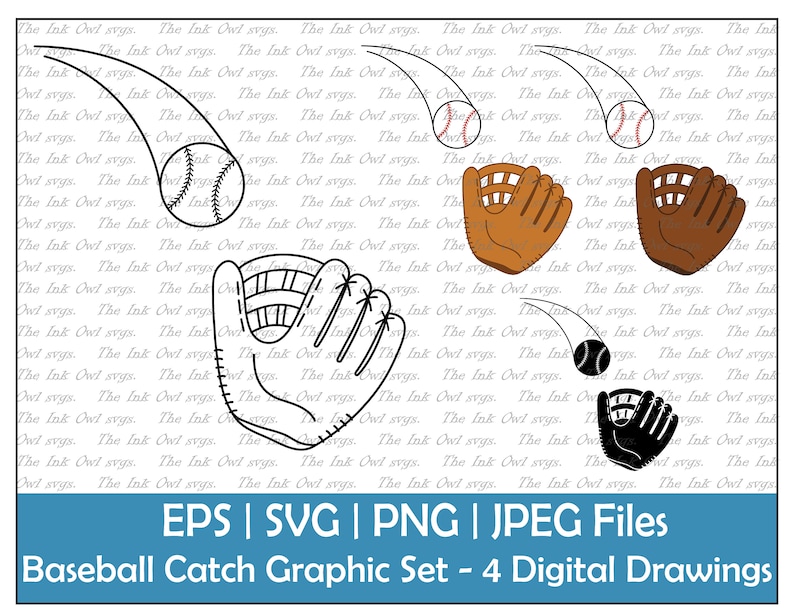 Baseball Catch With Glove Vector Clipart Set / Outline &amp; Stamp | Etsy