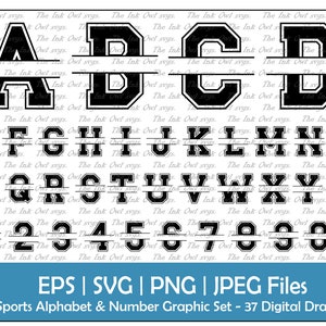 Split Label Sports or Academic Alphabet & Number Clipart / College Style Graphic Text Font / Sublimation Monogram / Png, Jpg, Svg, Eps