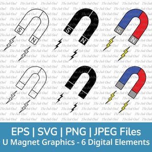 Ensemble de cliparts vectoriels Svg aimant en U / contour, silhouette de timbre et graphisme couleur / enseignement des sciences / attraction / Png, Jpg, Svg, Eps