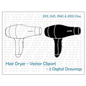 Hair Dryer Vector Clipart / Outline & Stamp Drawing Illustrations / PNG, JPG, SVG, Eps