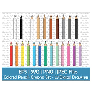 Conjunto de clipart de lápis colorido / Contorno, silhueta e gráfico colorido / Volta às aulas / Sublimação para professores / PNG, JPG, SVG, Eps