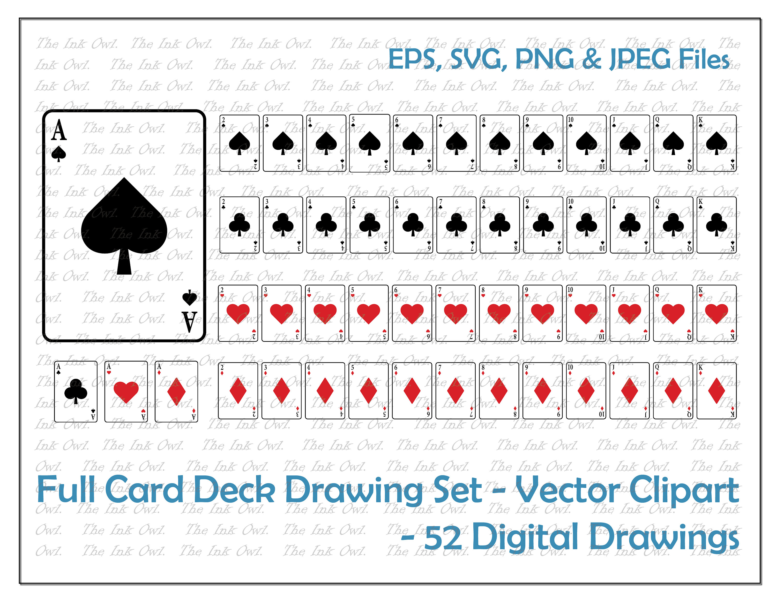 Deck of Cards Vector Clipart Set / Outline & Stamp Drawing Etsy