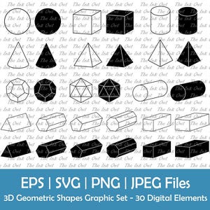 3D Geometrische Form und Formen Clipart / Umriss & Silhouette Grafiken / Mathematik für Anfänger / Sphere, Cube, Zylinder, Prisma / Png, SVG, Jpg, Eps