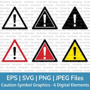 Símbolo de advertencia de precaución (Svg) - Conjunto de imágenes prediseñadas vectoriales (contorno, silueta de sello y gráfico a color)