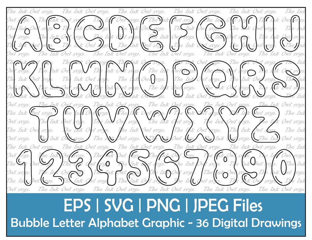 Bubble Letter Alphabet and Numbers Vector Clipart / Outline Text