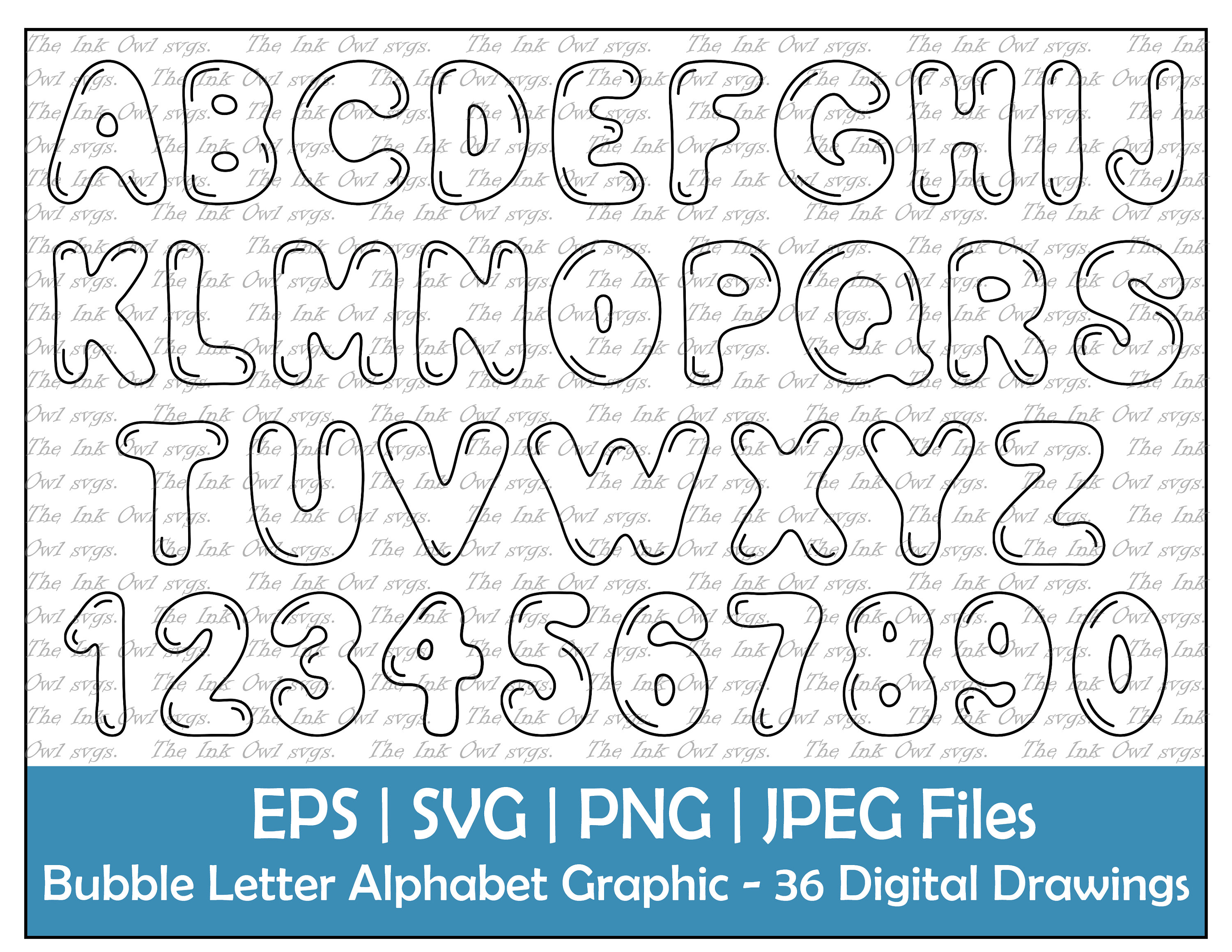 Bubble Letter Alphabet And Numbers Vector Clipart Outline Text Graphics