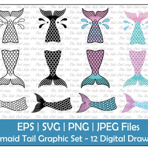 Zeemeerminstaart vector clipart set / overzicht, stempel en kleurenafbeeldingen / splash en schalen / png, jpg, SVG, eps