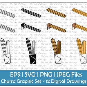 Churro Vektor Clipart Set / Outline & Stempel Grafik / Deep Fried Carnival Food / Dessert Treat / Kommerzielle Nutzung / PNG, JPG, SVG, Eps