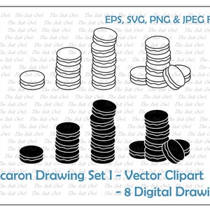 Makaronteckningsvektor Clipart-set / Kontur- och stämpelillustrationer / Efterrättsmat / PNG, JPG, SVG, Eps