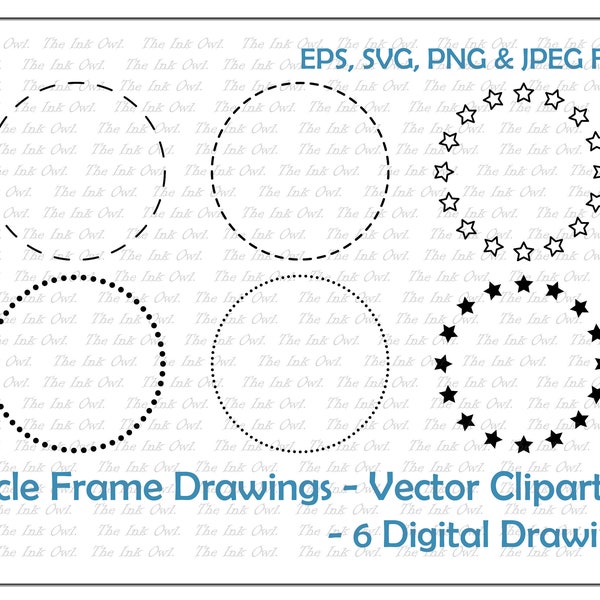 Circle Frame Set Vector Clipart / Drawing Illustrations Graphic / dots, dash, stars, lines / PNG, JPG, SVG, Eps