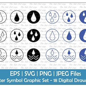 Water Drop Symbol Icon Vector Clipart Set / Rain and waves / Outline, Silhouette Stamp Graphics / Commercial Use / PNG, jpg, SVG, Eps