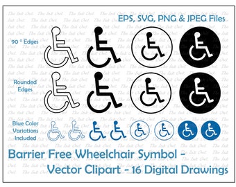 Barrier Free Wheelchair Symbol Vector Clipart Set / Outline & Stamp Illustration Drawings / Handicap Accessibility / PNG, JPG, SVG, Eps