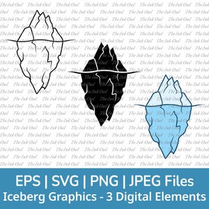 Iceberg Svg Vector Clipart / Outline, Stamp Silhouette & Color Drawing Graphic / Glacier Arctic Ice / Png, Jpg, Svg, Eps
