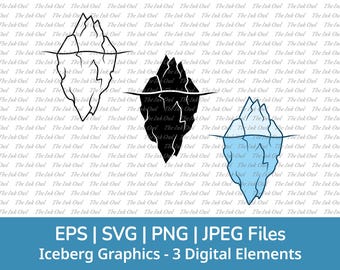 Iceberg Svg Vector Clipart / Outline, Stamp Silhouette & Color Drawing Graphic / Glacier Arctic Ice / Png, Jpg, Svg, Eps