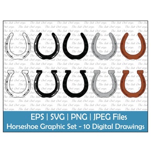 Lucky Horseshoe Vector Clipart Set / Outline, Silhouette Stamp & Color Graphics / Transfer Sublimation / Png, Jpg, Svg, Eps