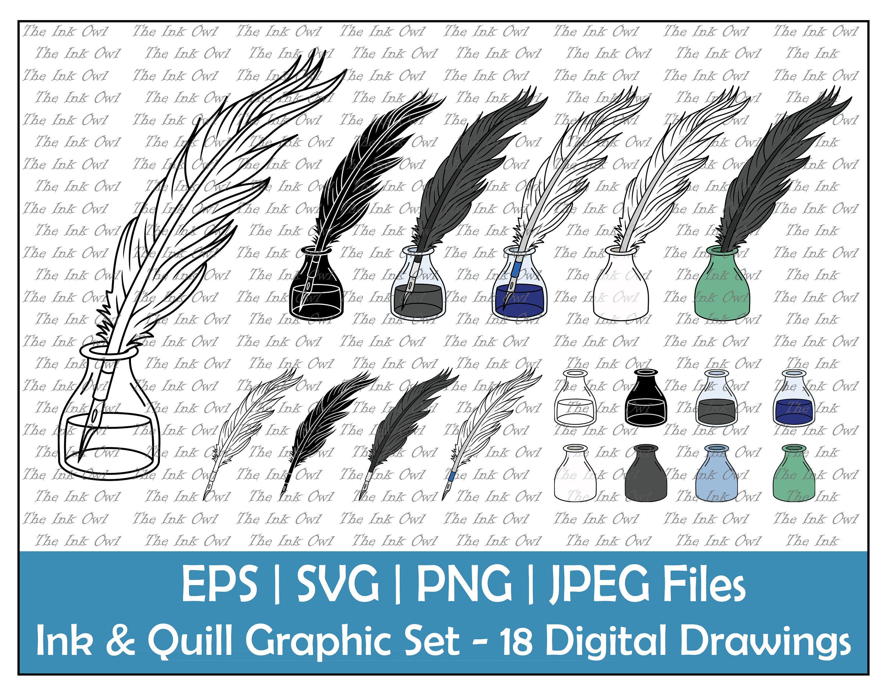 Quill Ink Bottle SVG Writer Clip Art Cut File Silhouette Dxf Eps Png Jpg  Instant Digital Download -  Israel