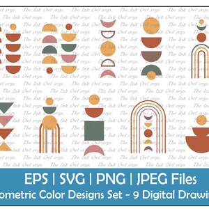 Nowoczesny zestaw geometrycznych kształtów i form boho clipart / grafika stempla w neutralnych kolorach / abstrakcyjny tęczowy trójkątny księżyc / PNG, JPG, SVG, Eps