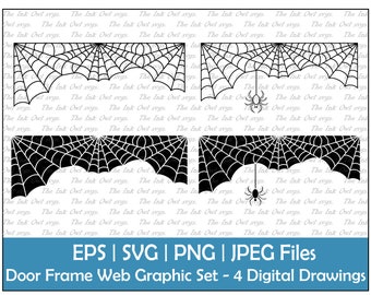 Spider Web Square Door Frame Vector Clipart Set / Outline & Stamp Drawing Graphic / Halloween / PNG, JPG, SVG, Eps