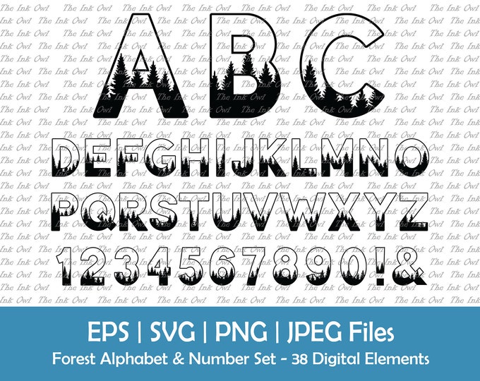 Forest Font Letters Svg, Forest Alphabet, Nature Letters, Pine Tree ...