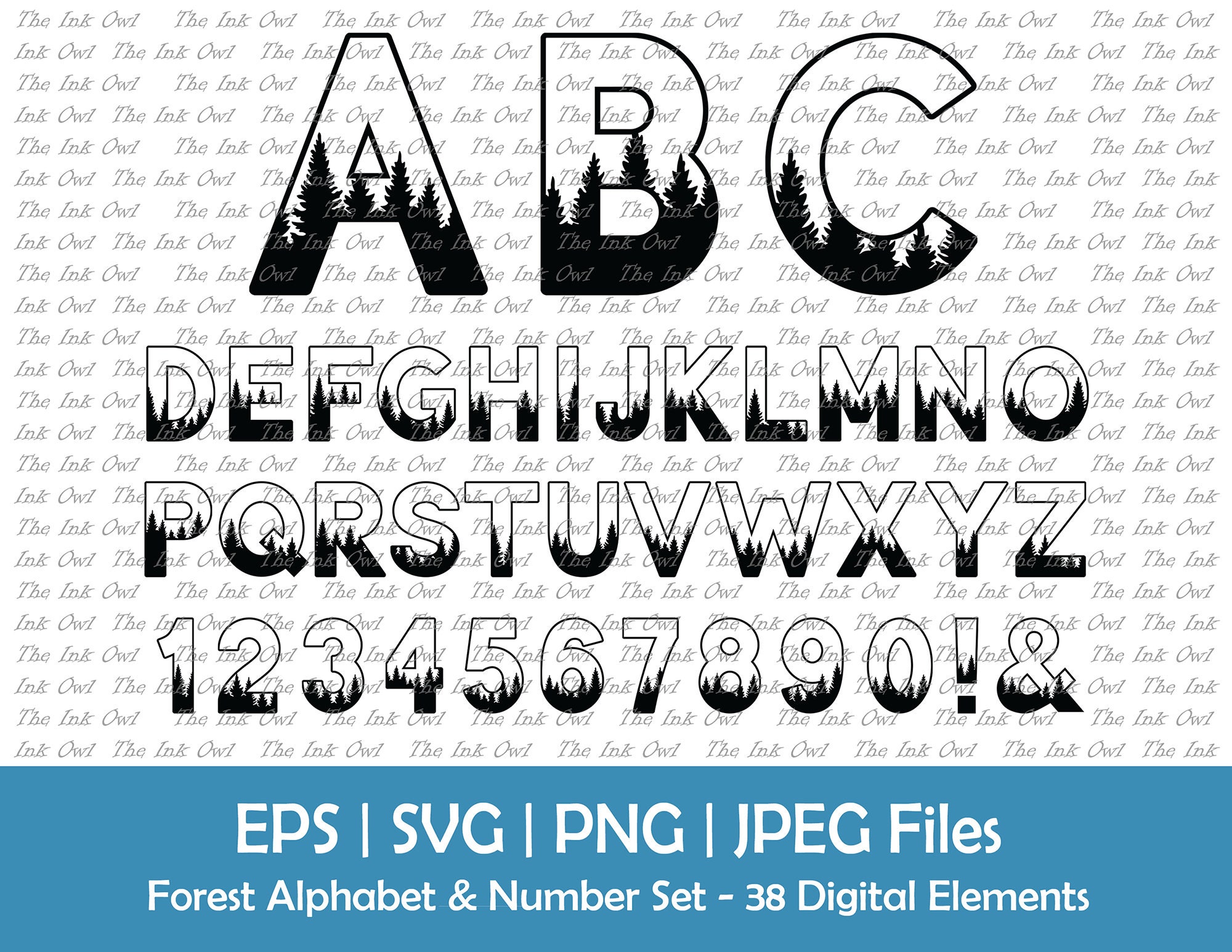 Transparent Forrest Lettering Forest Trees Letter Alphabet and Number Vector Clipart / Outline ...