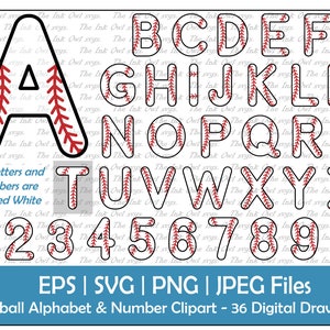 Baseball Letter Stitch Alphabet and Numbers Vector Clipart Set / Text ...
