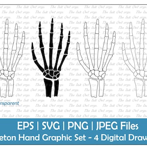 Skeleton Hand Vector Clipart Set / Outline, Silhouette Stamp & Color Drawing Graphic / Human Anatomy Bones / Png, Svg, Eps, Jpg
