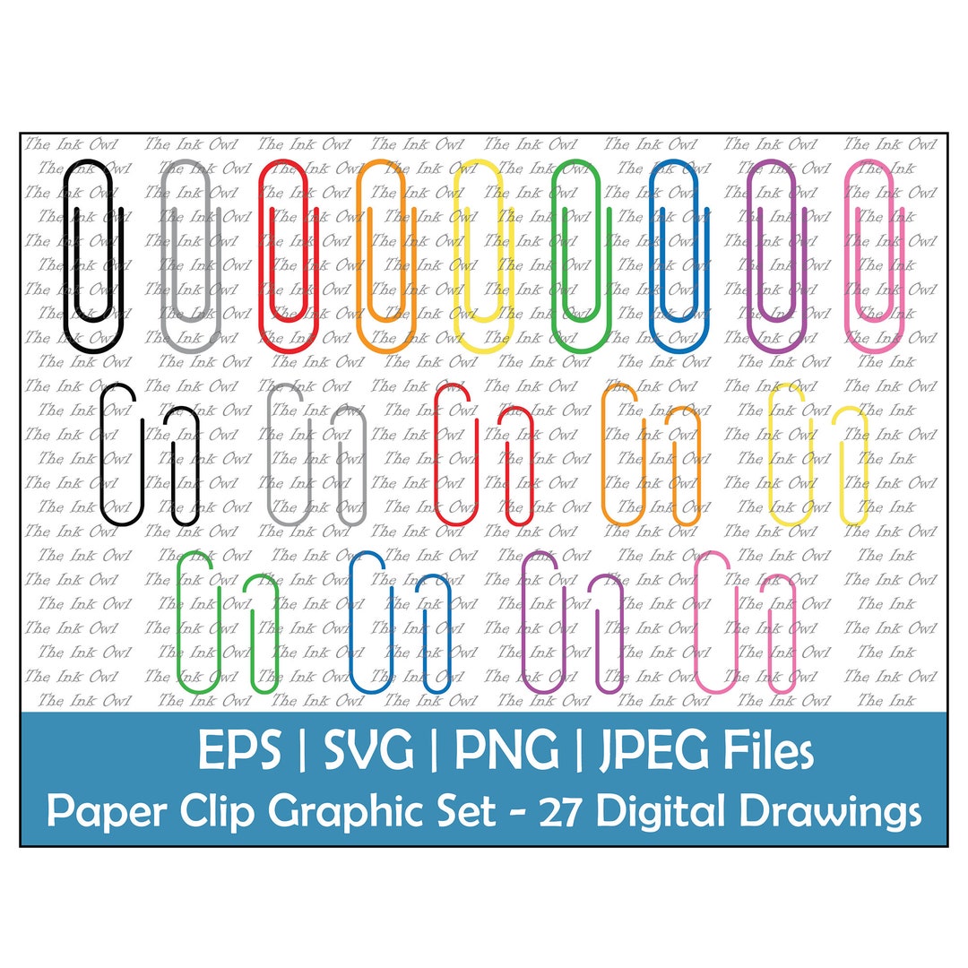 Colored Paper Clips Vector Clipart Set / Outline, Silhouette and Color ...