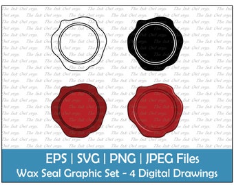 Wax Seal Graphic Clipart Set / Illustrazioni di disegno di contorni e francobolli / Modello vuoto / PNG, JPG, SVG, Eps