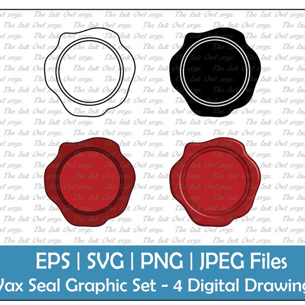 Wax Seal Graphic Clipart Set / Outline & Stamp Drawing Illustrations / Blank Template / PNG, JPG, SVG, Eps