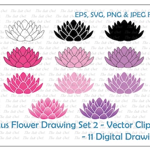Lotus Blume Zeichnung Vektor Clipart Set Umriss Silhouette Etsy
