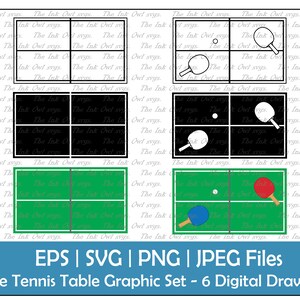 Tafeltennis met paddles en bal vector clipart / outline & stamp tekening / sport grafisch / PNG, JPG, SVG, eps