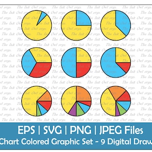 Kleur cirkeldiagram of cirkeldiagram vector clipart set / schets en stempel tekening illustraties / gegevensdiagram / png, jpg, svg, eps