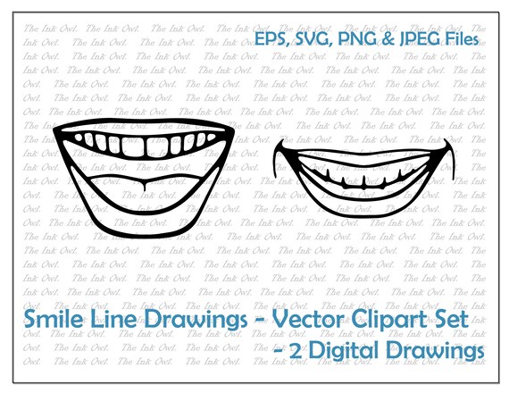 Smile Vector Clipart Mouth Outline Drawing Illustrations Etsy