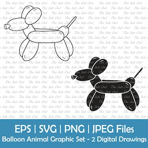Balloon Animal Dog Vector Clipart / Outline & Silhouette Graphics / Cut File Sublimation / Png, Jpg, Svg, Eps