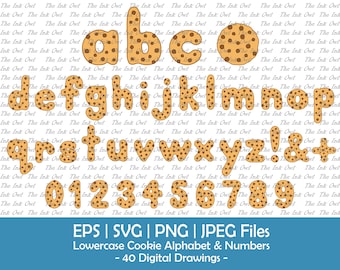 Chocolate Chip Cookie Lowercase Alphabet Letters and Numbers Clipart / Color Drawing Illustrations / Graphic Font / Svg, Png, Eps, Jpg