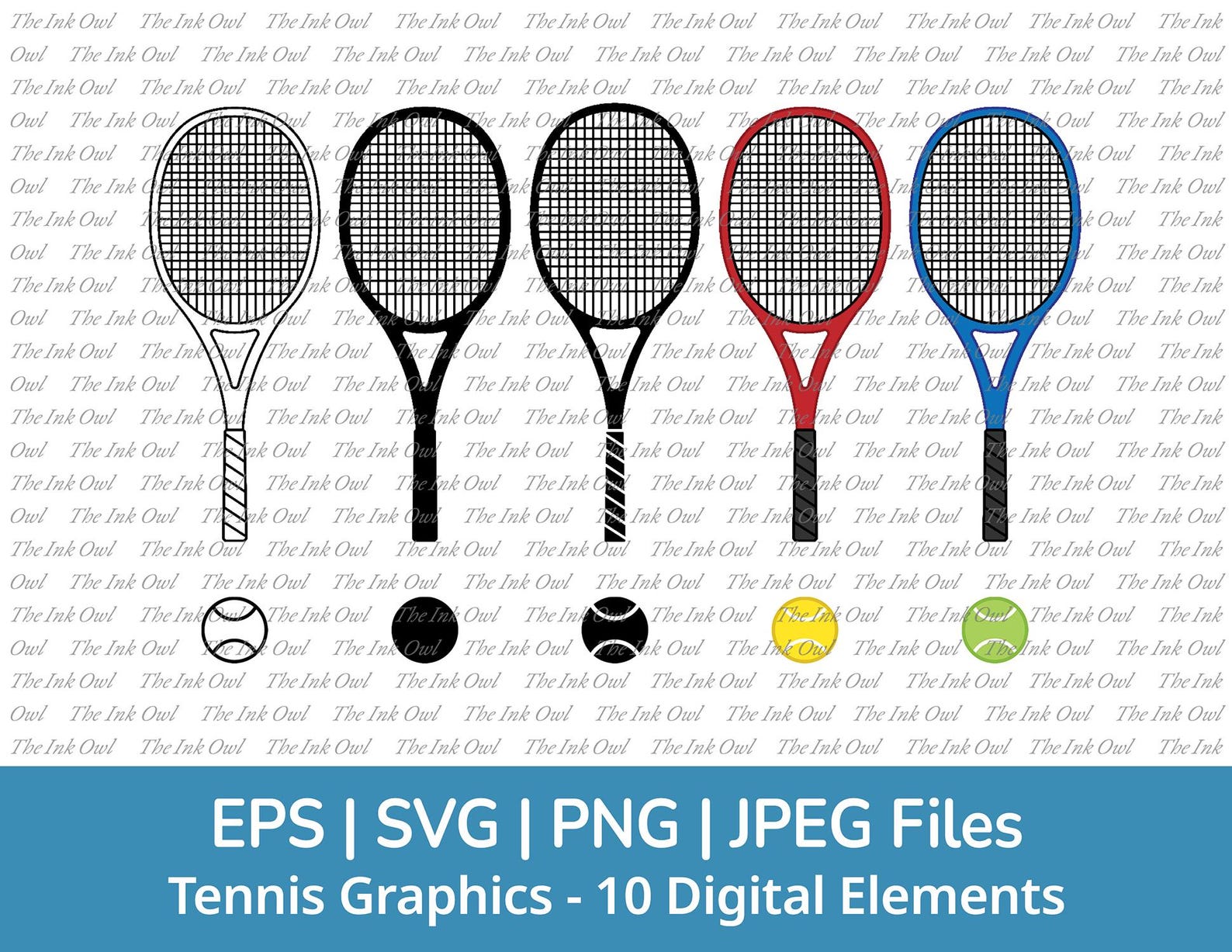 Tennis Racket and Ball Vector Clipart Set / Outline & Stamp Drawing ...