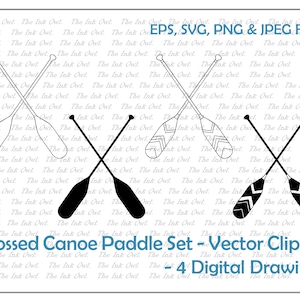 Crossed Canoe Paddle Logo Vector Clipart Set / Outline & Stamp Graphics / Camping Activities / Commercial Use / PNG, JPG, SVG, Eps
